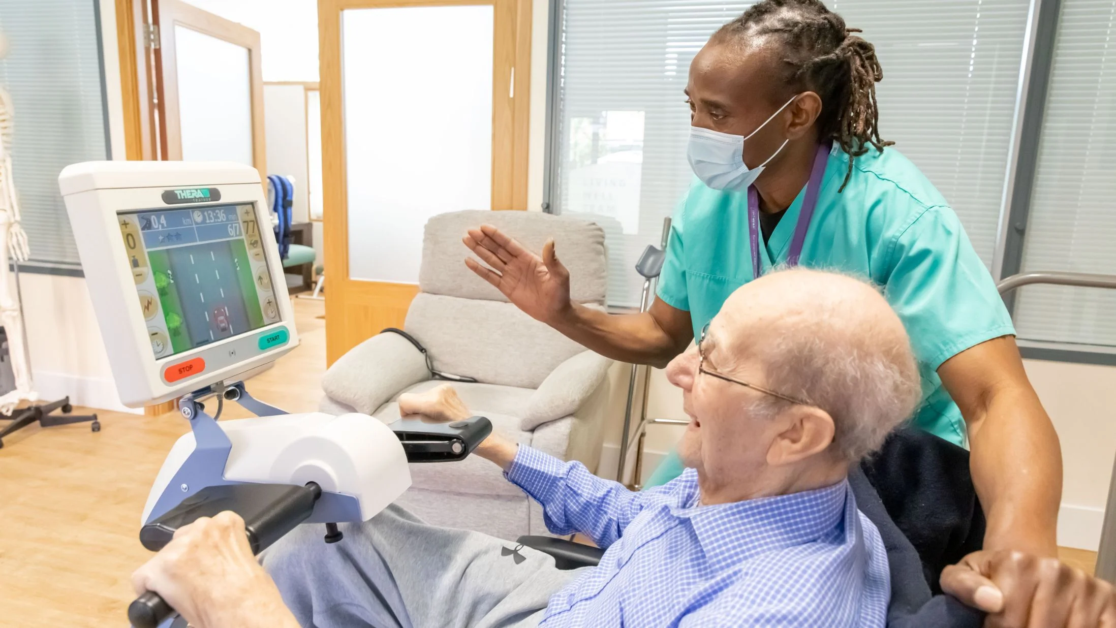 Freedman House care home resident on machine Freedman House care home resident on machine