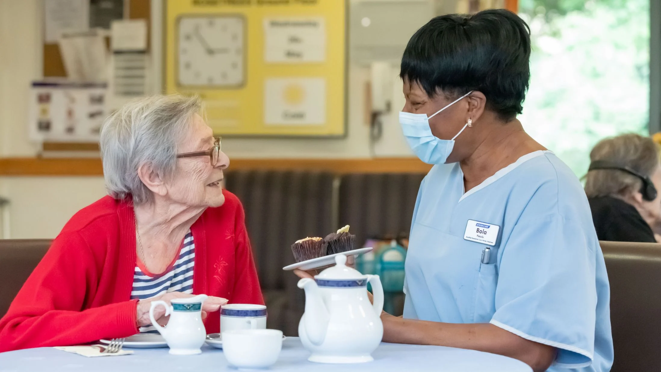 Rosetrees care home resident and carer Rosetrees care home resident and carer